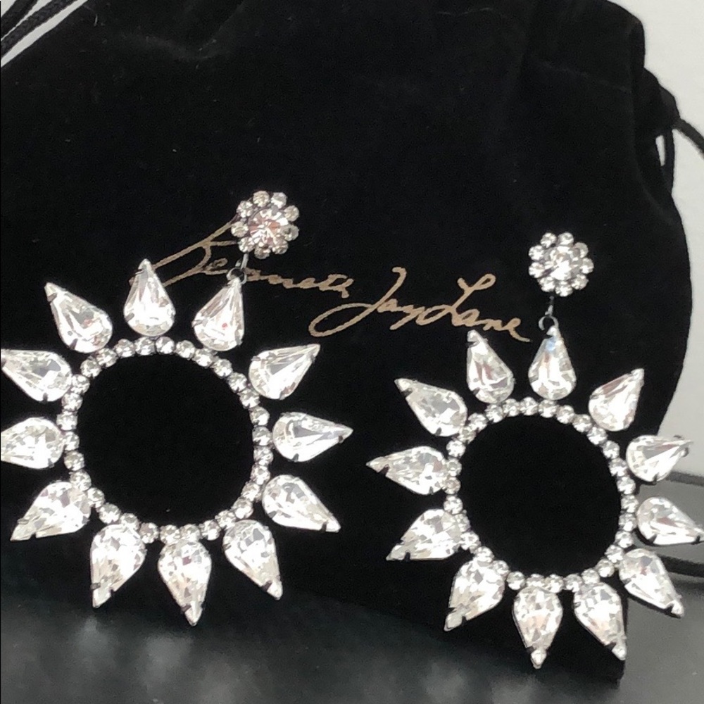 GUNMETAL CRYSTAL OPEN CIRCLE DANGLING EARRINGS - Picture 6 of 16